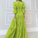 Women V Neck Long Sleeve Maxi Dress