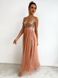 Women Color Block Sequin Mesh Camouflage Dress