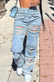 Women Casual Ripped Denim Wide Leg Pants