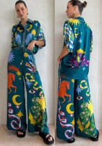 Women Print Casual Top and Pant Two-Piece Set