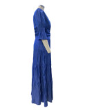 Women V Neck Long Sleeve Maxi Dress