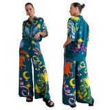 Women Print Casual Top and Pant Two-Piece Set
