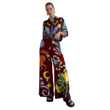 Women Print Casual Top and Pant Two-Piece Set