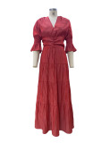 Women V Neck Long Sleeve Maxi Dress