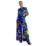 Women Print Casual Top and Pant Two-Piece Set