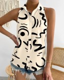 Summer Casual Fashion Sleeveless Abstract Print Blouse