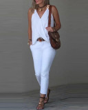 Women Summer Simple V-Neck Metal Buckle Printed Vest Top