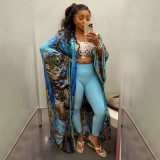 Multi-Print Fashion Casual Trench Women's Coat