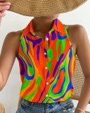 Summer Casual Fashion Sleeveless Abstract Print Blouse
