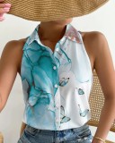 Summer Casual Fashion Sleeveless Abstract Print Blouse