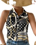 Summer Casual Fashion Sleeveless Abstract Print Blouse