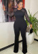 Sexy Beaded See-Through Mesh Patchwork Tight Fitting Flare Leg Jumpsuit