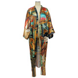 Multi-Print Fashion Casual Trench Women's Coat