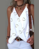 Women Summer Simple V-Neck Metal Buckle Printed Vest Top