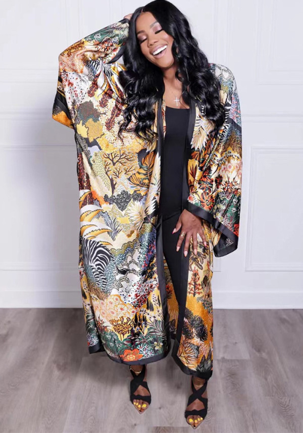 Multi-Print Fashion Casual Trench Women's Coat