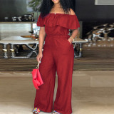 Plus Size Women's Ruffled Off Shoulder Jumpsuit