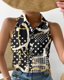 Summer Casual Fashion Sleeveless Abstract Print Blouse