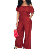 Plus Size Women's Ruffled Off Shoulder Jumpsuit