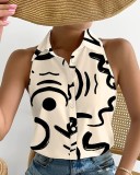 Summer Casual Fashion Sleeveless Abstract Print Blouse