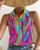 Summer Casual Fashion Sleeveless Abstract Print Blouse