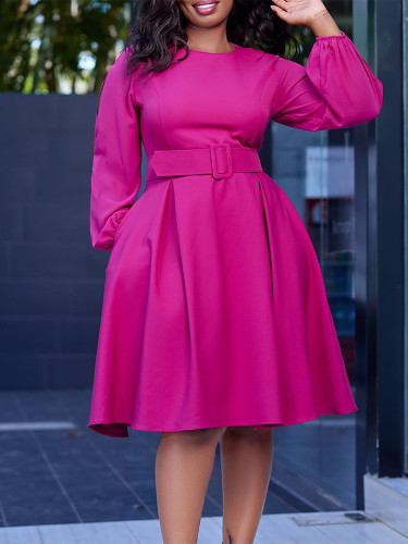 African Women Long Sleeve Round Neck Dress With Belt