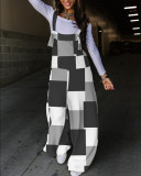 Women Fall Print Lace-Up Overalls