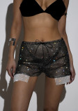 Women Super Glitter Diamond Fishnet High Waist Shorts Casual Rhinestone Shorts