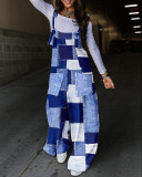 Women Fall Print Lace-Up Overalls