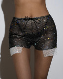 Women Super Glitter Diamond Fishnet High Waist Shorts Casual Rhinestone Shorts