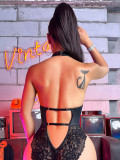 Women Lace PU Leather one-piece Sexy Lingerie