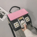 Women Contrasting Color Small House Messenger Bag Handbag