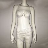 Women Rhinestone Fishnet Strap Top and Skirt Two-Piece Set