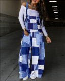 Women Fall Print Lace-Up Overalls