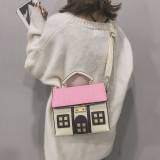 Women Contrasting Color Small House Messenger Bag Handbag