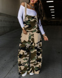 Women Fall Print Lace-Up Overalls