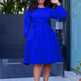 African Women Long Sleeve Round Neck Dress With Belt