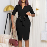 Women African V-Neck Solid Bodycon Dress