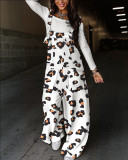 Women Fall Print Lace-Up Overalls