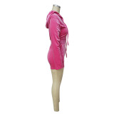 Women's Autumn Solid Velvet Hooded Long Sleeve Tight Fitting Two Piece Tracksuit