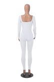 Women's Solid Color Long Sleeve Ribbed Square Neck Low Back Butt Lift Slim Athletic Jumpsuit