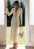Fashion Turndown Collar Slim Fit Long Sleeve Knitting Dress