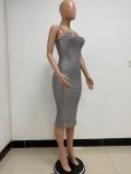 Summer Women's Sleeveless Low Back Straps Sequin Party Dress