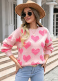 Winter Clothes Sweet Heart Print Round Neck Knitting Shirt Pullover Women's Sweater