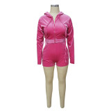 Women's Autumn Solid Velvet Hooded Long Sleeve Tight Fitting Two Piece Tracksuit