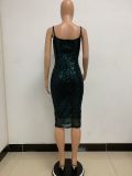 Summer Women's Sleeveless Low Back Straps Sequin Party Dress