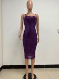 Summer Women's Sleeveless Low Back Straps Sequin Party Dress