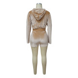Women's Autumn Solid Velvet Hooded Long Sleeve Tight Fitting Two Piece Tracksuit