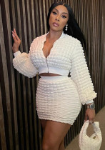 Women's Fashion Casual Fit Puff Zip Top Bodycon Skirt Two Piece Set