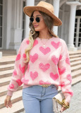 Winter Clothes Sweet Heart Print Round Neck Knitting Shirt Pullover Women's Sweater