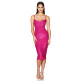 Summer Women's Sleeveless Low Back Straps Sequin Party Dress